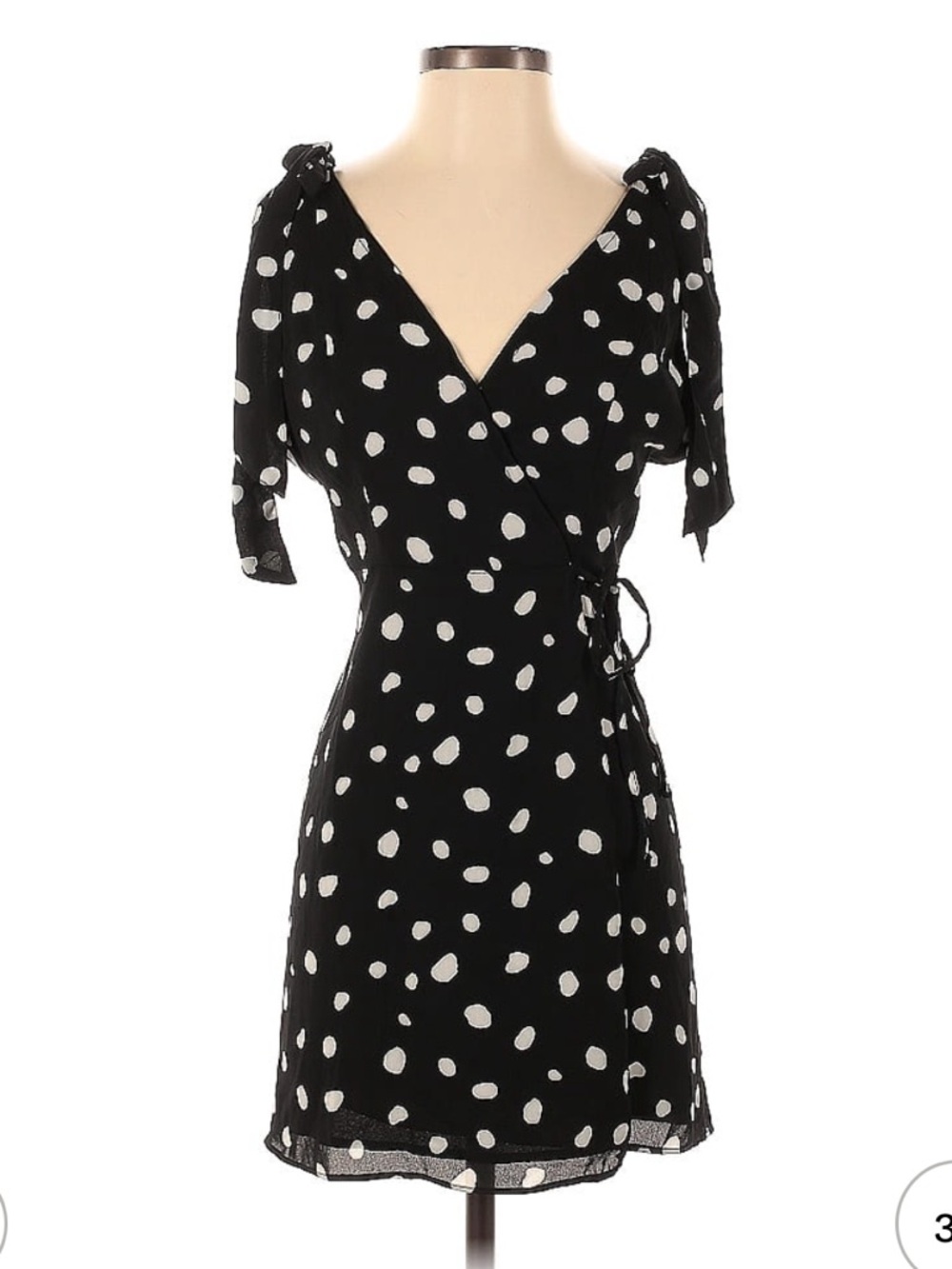 Abercrombie & Fitch Black and White Polka Dot Wrap Mini Dress